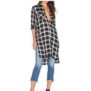 BLANKNYC Long Black and White Plaid Button Down Shirtdress/Blouse/Tunic-Size S